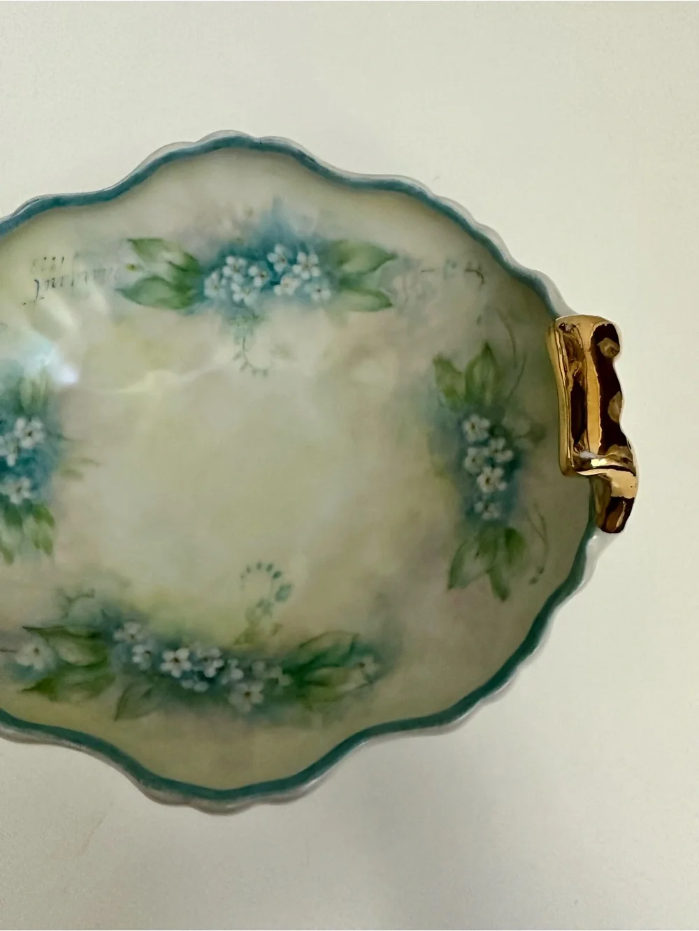 Vintage Porcelain Bowl-White & Blue Forget-Me-Not Flowers-6x5 in.